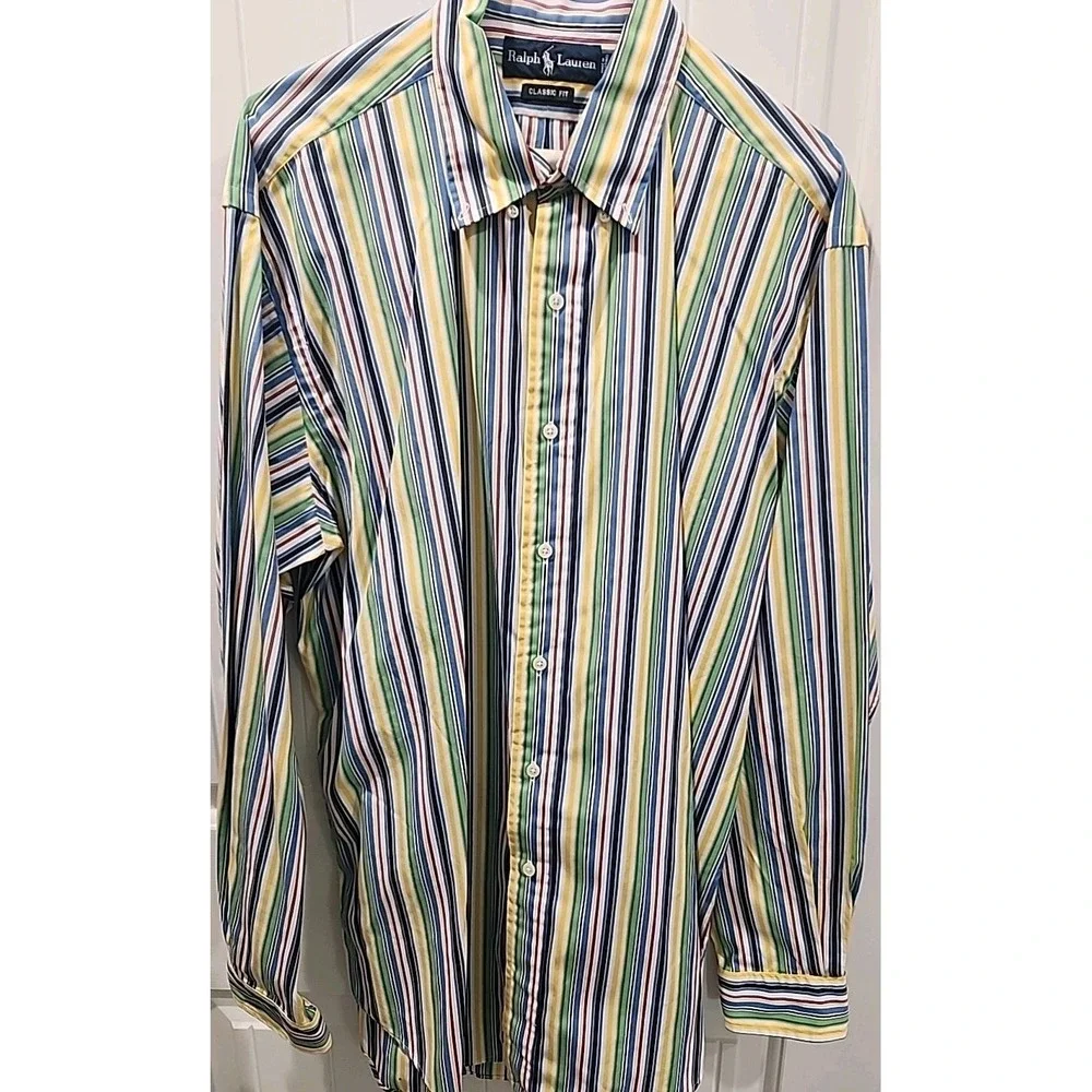 POLO RALPH LAUREN Button Down Shirt Men Large Multicolor‎ Striped Classic